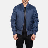 Vevet Blue Leather Bomber Jacket